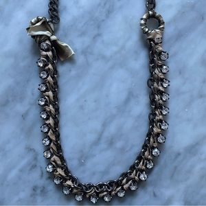J.Crew dark silver chain necklace with ribbon and jewels, 32" chain